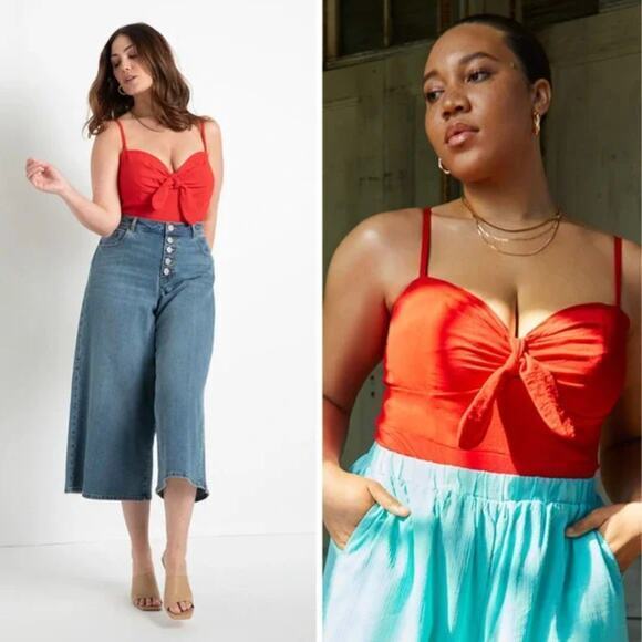 NEW Eloquii red Tie Front Bustier Bodysuit, women‎ plus size 28 - Picture 1 of 15